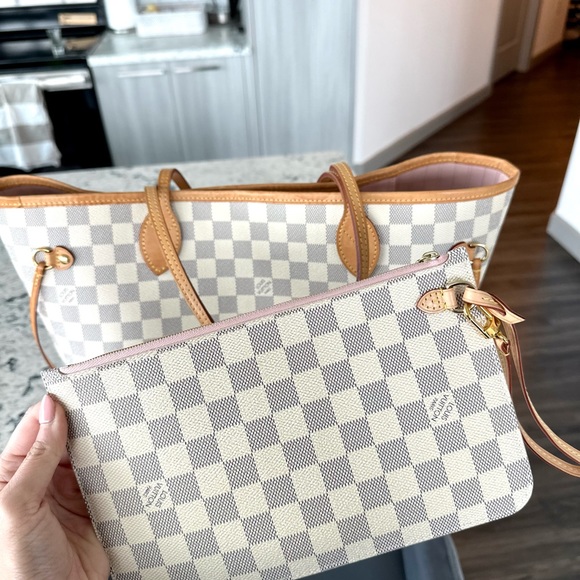 Louis Vuitton Neverfull Tote MM White Canvas Damier Azur Rose w/ Matching Insert - Picture 4 of 5